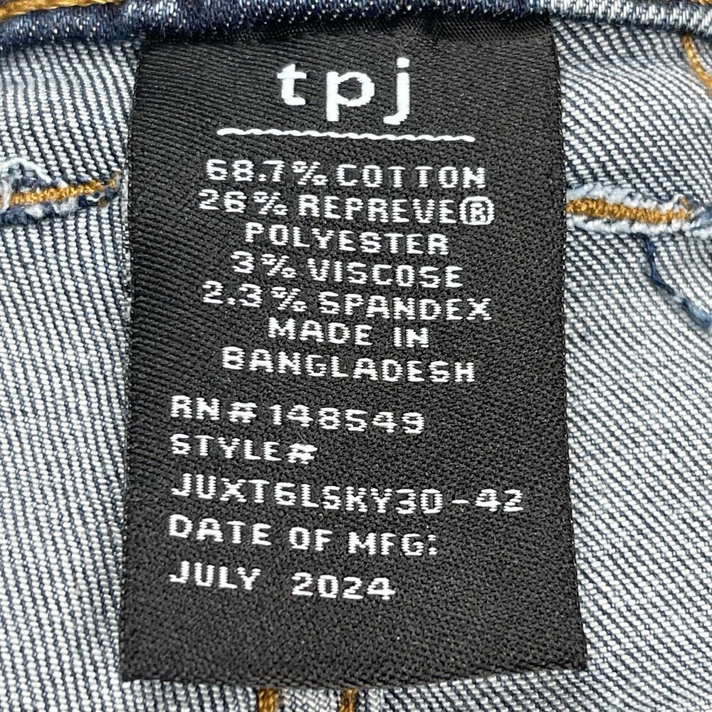 TPJ The Perfect Jeans Mens 42x30 Thick Sky Light Blue Straight Leg Stretch NWT - Picture 10 of 15